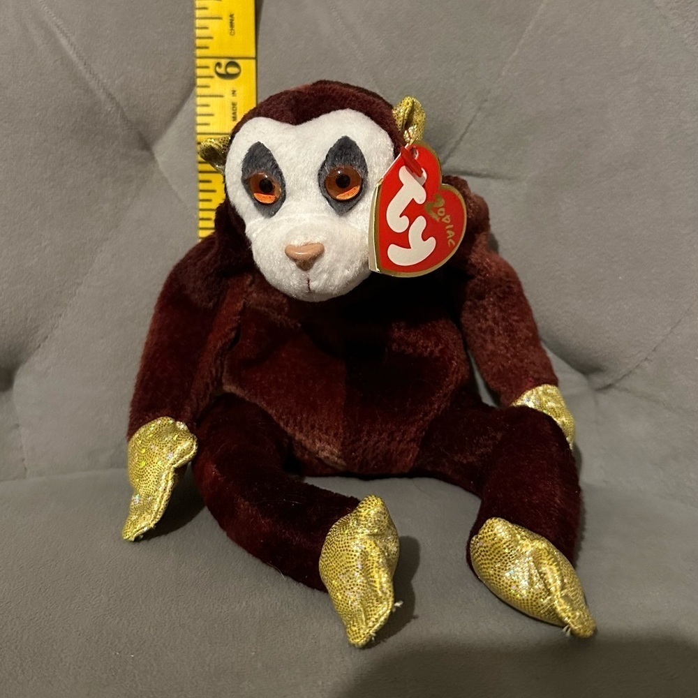 TY Beanie Babies Year Of The Monkey Brown/Gold Plush Toy, Vintage Y2K, NWT